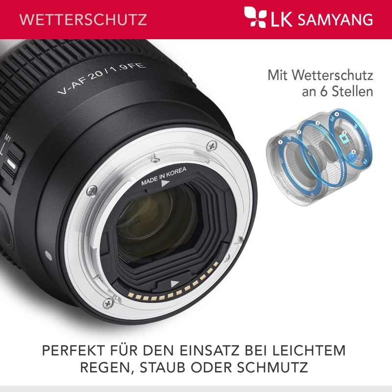Samyang V-AF 20 mm T1,9 FE videobjektiivi Sony E, autofokus, 8K, Tally-merkkivalo, täyskenno ja APS-C
