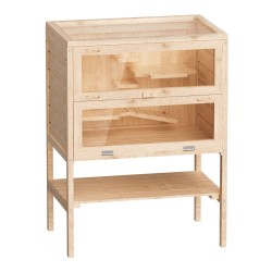 3 kerroksinen pieneläinhäkki 600 x 400 x 800 mm kuusipuu ikkunalla ja avattavalla kannella