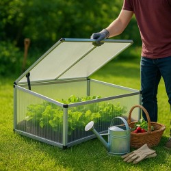 Kaksoiskasvihuone alumiinirungolla 100 x 120 x 40 cm polykarbonaatti valkoinen UV suoja