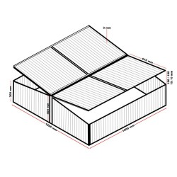 Kaksoiskasvihuone alumiinirungolla, 100 x 120 x 40 cm, polykarbonaatti, valkoinen, UV-suoja
