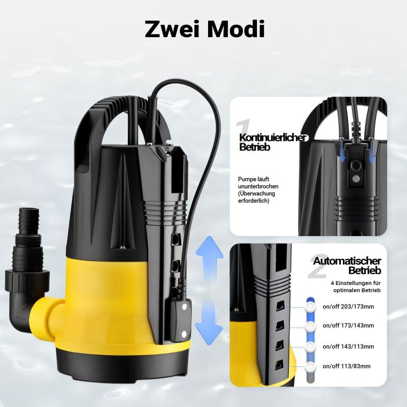 Puhtaan veden uppopumppu 750 W, 13 000 l/h, nostokorkeus 9,5 m, uppomaisuussyvyys 7 m, sensorilla
