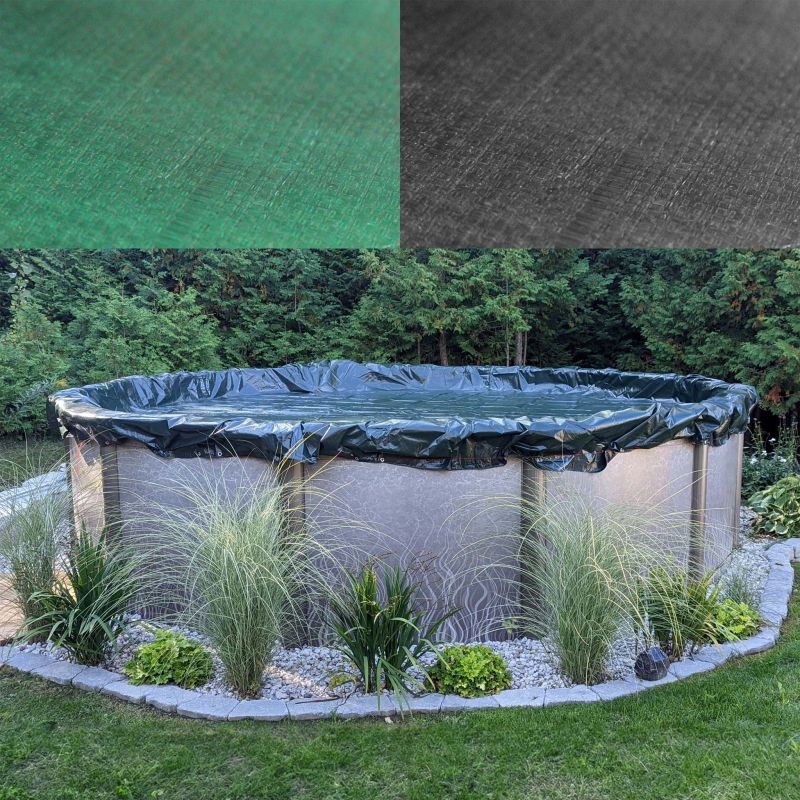 Pyöreä allassuojapeite 520 cm, 200 g/m² PE, UV-suojattu, 2-in-1 kesä- ja talvikäyttöön, musta/vihreä