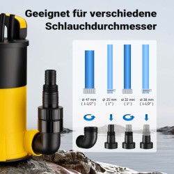 Uppopumppu puhtaalle vedelle 850 W, 15 000 l/h, matalaimu 1 mm, kellukskytkin, 8,5 m pumppauskorkeus