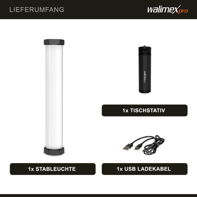 Walimex pro RGB Tube Small M10 RGB-valotanko, Bi-Color, magneettinen videovalo, 9 efektiä