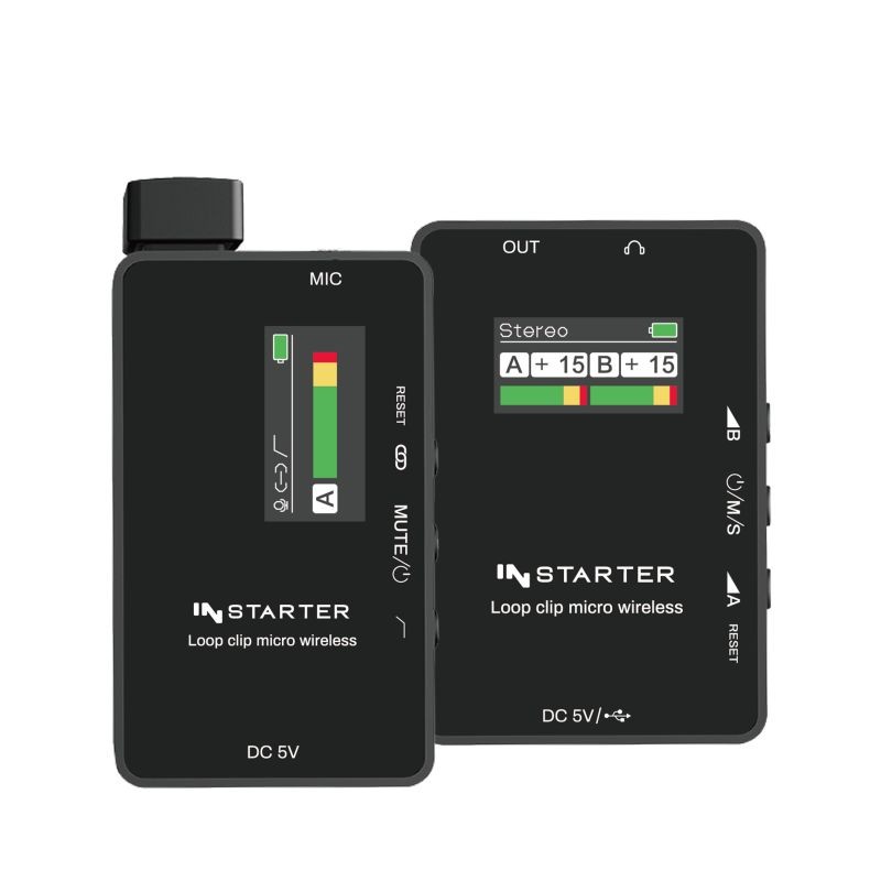 Instarter Lavalier Wireless System Kit 2 langaton mikrofonisetti, 1 lähetin, 1 vastaanotin, 50 m, USB-C, 3,5 mm