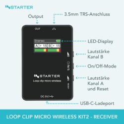 Instarter Lavalier Wireless System Kit 2 langaton mikrofonisetti, 1 lähetin, 1 vastaanotin, 50 m, USB-C, 3,5 mm