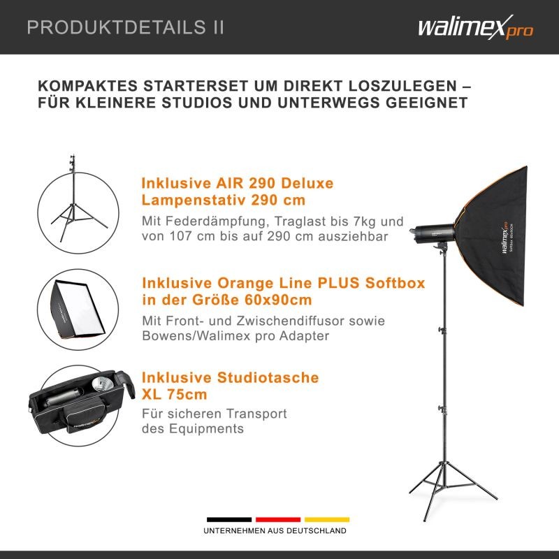 Walimex pro Stager 600 HSS studiosalamasetti, 600 W, softbox 60x90 cm, valojalka ja laukku