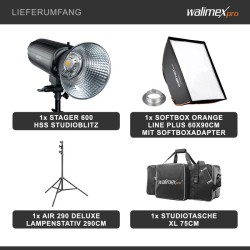Walimex pro Stager 600 HSS studiosalamasetti, 600 W, softbox 60x90 cm, valojalka ja laukku