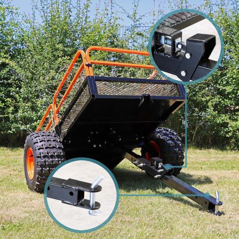 Kippiperävaunu 680 kg ajoleikkureille, ATV-ajoneuvoille ja mönkijöille, 216 x 122 x 76,2 cm, musta
