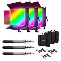 Walimex pro LED Rainbow 50W RGBWW studiosetti 3 kpl paneelivaloa ja 3 kpl valojalkaa