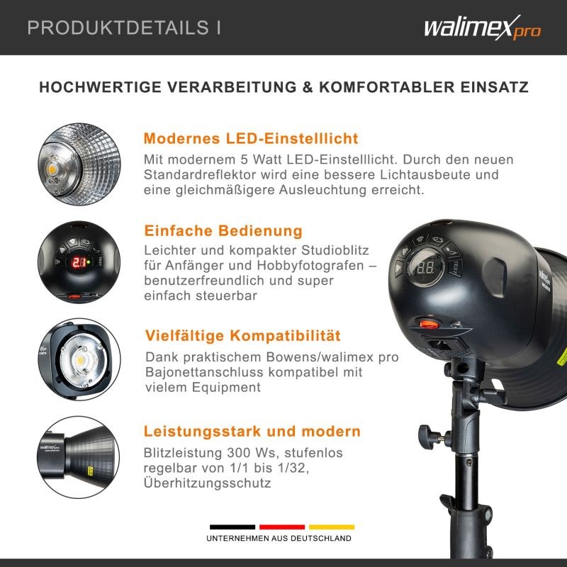 Walimex pro Newcomer 300 II studiovalaistussetti, 2 kpl, 300 W/s, softboxit 60x90 cm ja valojalat