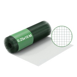 Vihreä PVC-pinnoitettu sinkitty teräsverkko 12x12mm 1x25m