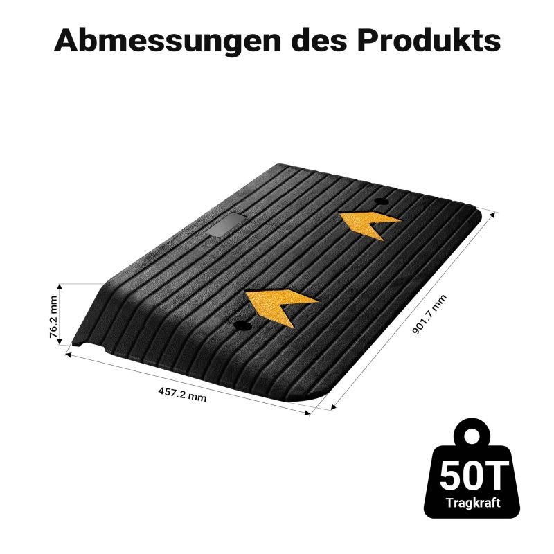 Kumirampi 50 t, 902 x 457 x 76 mm, musta, keltaiset heijastinnauhat