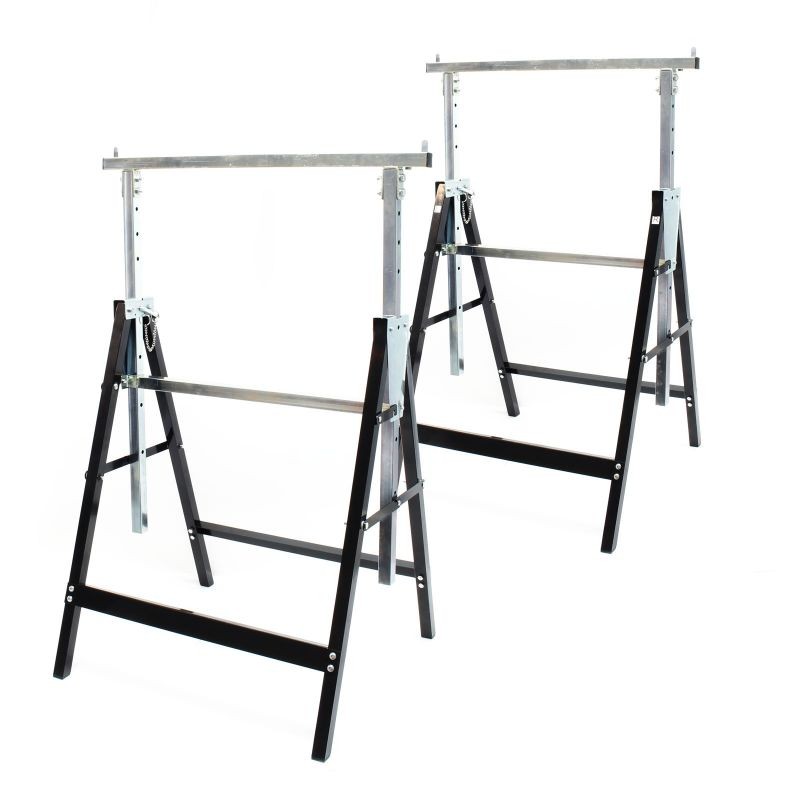 Säädettävät työpukit 2 kpl, 58x68x80-130 cm, 200 kg, teräs, valkoinen, taittuvat
