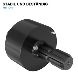 Voimanottoakselin vapaajäsenkytkin 201 mm, 6-hammasinen 34,9 mm, ulko- ja sisäkierre, max. 2400 Nm