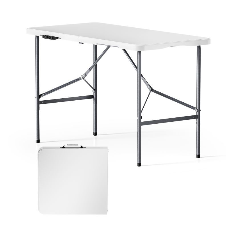 Kokoontaitettava kampingspöytä 122 x 60 x 75 cm, valkoinen, HDPE-muovi