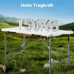 Kokoontaitettava kampingspöytä 122 x 60 x 75 cm, valkoinen, HDPE-muovi