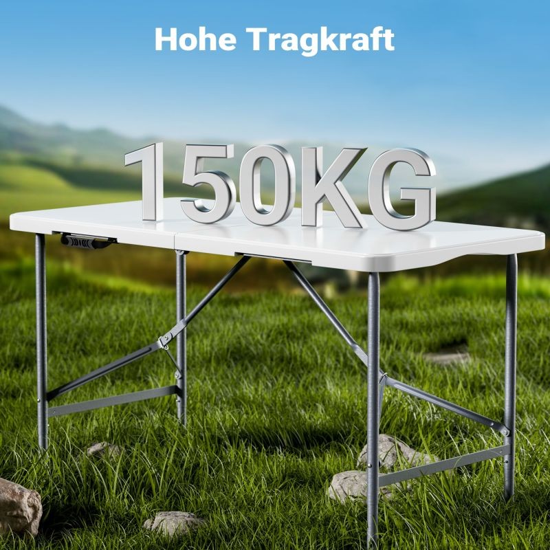Kokoontaitettava kampingspöytä 122 x 60 x 75 cm, valkoinen, HDPE-muovi