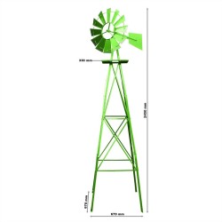 US-tyylinen tuulimylly 245 cm, hiiliteräs, vihreä ja keltainen, kasvituki