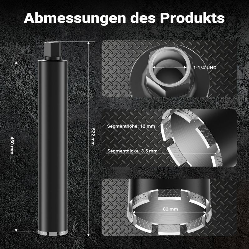 Timanttikerauspura Typ 2 (Mesh) 82 mm, 450 mm, 1¼ UNC, märkäporaus, betoni, kivi, graniitti
