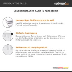 Walimex pro kangastausta 2,85 x 6 m, valkoinen, polyesteri 120 g/m², putkitasku