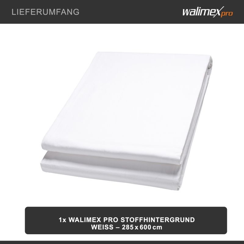 Walimex pro kangastausta 2,85 x 6 m, valkoinen, polyesteri 120 g/m², putkitasku