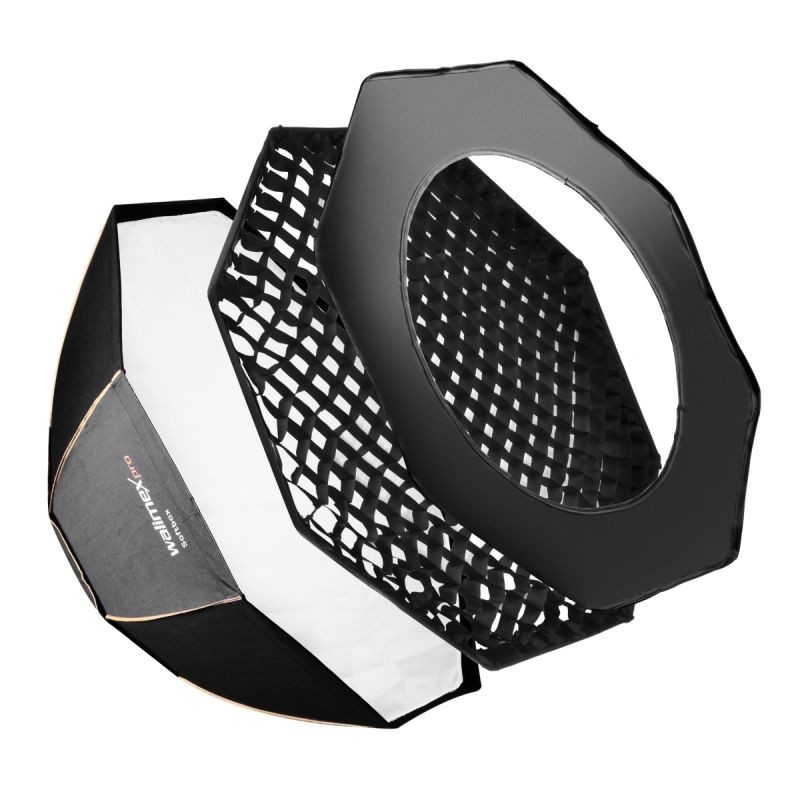Walimex pro Octagon Softbox PLUS Orange Line 90 cm, musta, kulta-hopea-sisäpinta, muotokuva- ja ihmiskuvaus