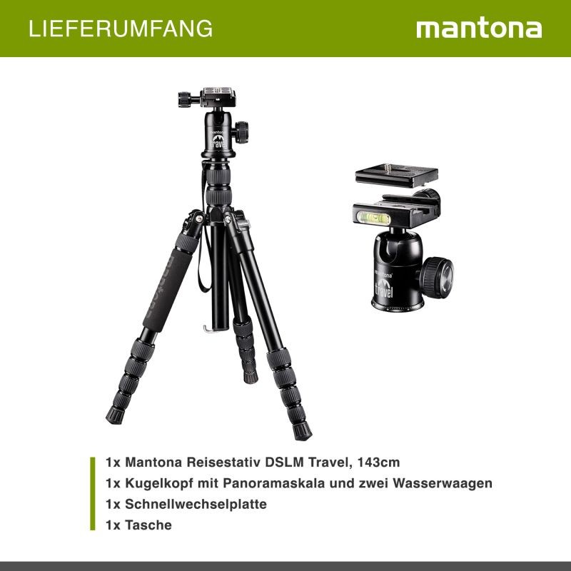 Mantona DSLM Travel alumiininen matkajalka, max. kantavuus 5 kg, kuulapää