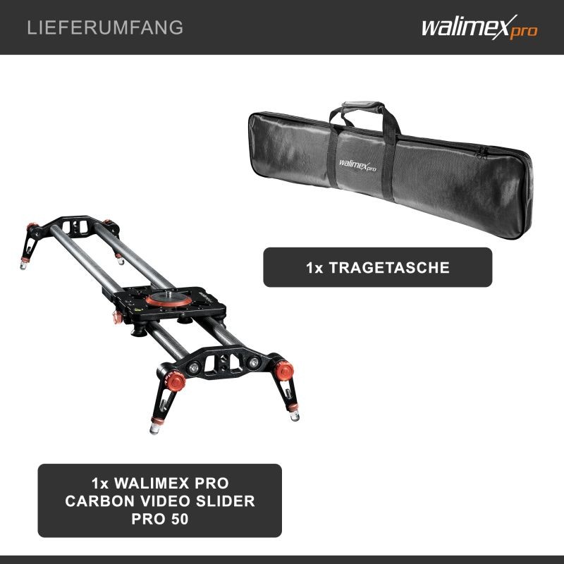 Walimex pro Carbon Video Slider Pro 50 cm kameravaunu, musta, hiilikuitu