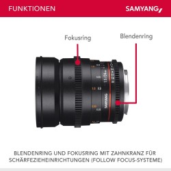 SAMYANG Video DSLR II 24 mm T1.5 video-objektiivi Sony E, manuaalinen tarkennus, musta