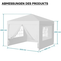 Puutarhapaviljonki 3 x 3 m, valkoinen, UV-suoja 50+, irrotettavat seinät ja ikkunat