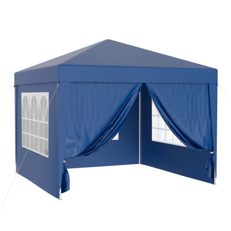 Paviljonki 3 x 3 m, sininen, UV-suoja 50+, vedenhylkivä, irrotettavat seinät ja ikkunat