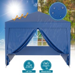 Paviljonki 3 x 3 m, sininen, UV-suoja 50+, vedenhylkivä, irrotettavat seinät ja ikkunat