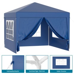 Paviljonki 3 x 3 m, sininen, UV-suoja 50+, vedenhylkivä, irrotettavat seinät ja ikkunat
