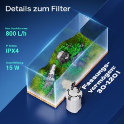SunSun HW-504A akvaarion ulkofilteri 800 l/h 15 W 4-vaiheinen sis. suodatusmateriaalin