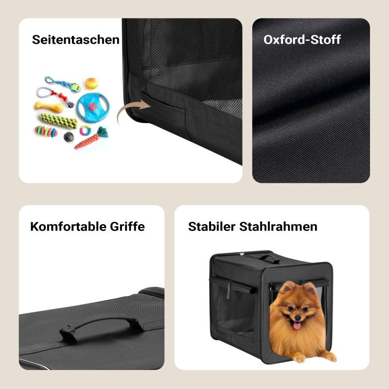 Taitettava kuljetuslaatikko koirille ja kissoille, XL (94x66x74 cm), musta, irrotettavalla pehmusteella