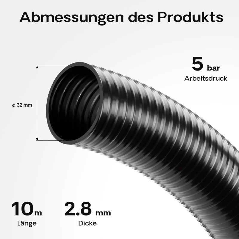 Paine- ja imuletku 32 mm, 10 m, musta, PVC, UV-kestävä lampuletku