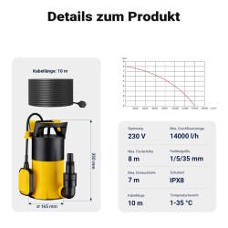 Uppopumppu 3-in-1 750 W, 14 000 l/h, matalaimu 1 mm, kellukskytkin, lika- ja puhtaan veden pumppu