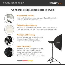 Walimex pro Essential Striplight-softbox 60 x 90 cm, kenno, Bowens- ja Hensel EH -adapterit, kuljetuslaukku