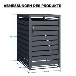 Jäteastiasuojus yhdelle jäteastialle, antrasiitti RAL 7016, teräs, lukittava, 730 x 980 x 1160 mm