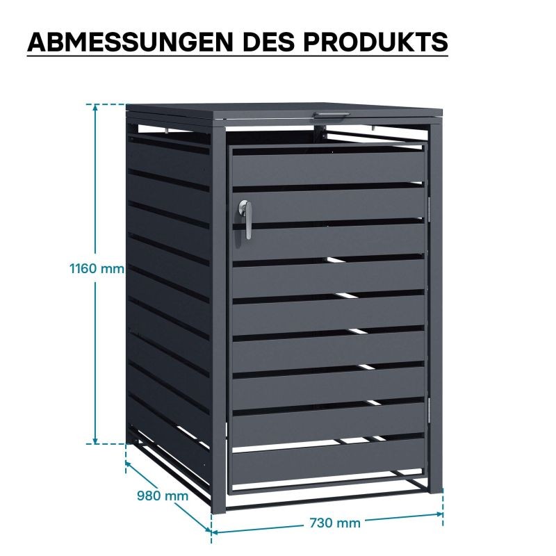 Jäteastiasuojus yhdelle jäteastialle, antrasiitti RAL 7016, teräs, lukittava, 730 x 980 x 1160 mm