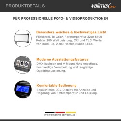 Walimex pro Soft LED 2400 Bi Color Flat LED-paneelivalaisin 200 W, DMX ja V-Mount