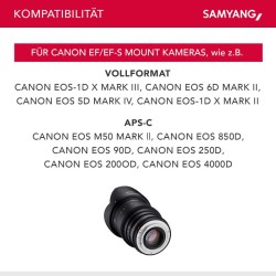 Samyang MF 35mm T1 5 VDSLR MK2 laajakulmainen elokuva ja videobjektiivi Canon EF täyskenno ja APS C