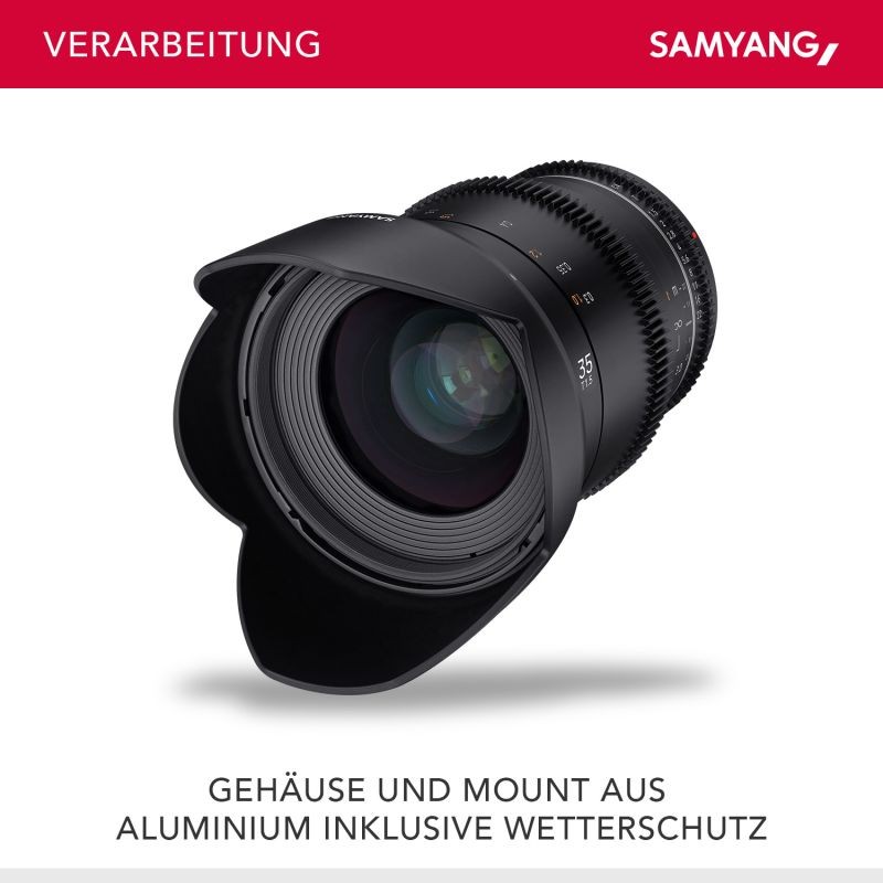 Samyang MF 35mm T1,5 VDSLR MK2 laajakulmainen elokuva- ja videobjektiivi Canon EF, täyskenno ja APS-C