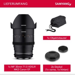 Samyang MF 35mm T1,5 VDSLR MK2 laajakulmainen elokuva- ja videobjektiivi Canon EF, täyskenno ja APS-C