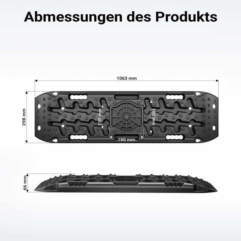 Hiekkalevyt hiekalle, mudalle ja lumelle, 2 kpl, 1063 x 298 x 66 mm, 10 t, musta