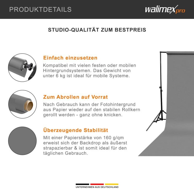 Walimex pro taustapaperi 1,35 x 10 m, harmaa, heijastamaton