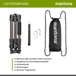 Mantona Light Traveller hiilikuitujalusta 133 cm pallopää 5 kg Arca Swiss monopod toiminto