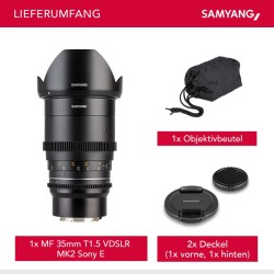 Samyang MF 35mm T1,5 VDSLR MK2 videobjektiivi Sony E, täyskennoinen ja APS-C