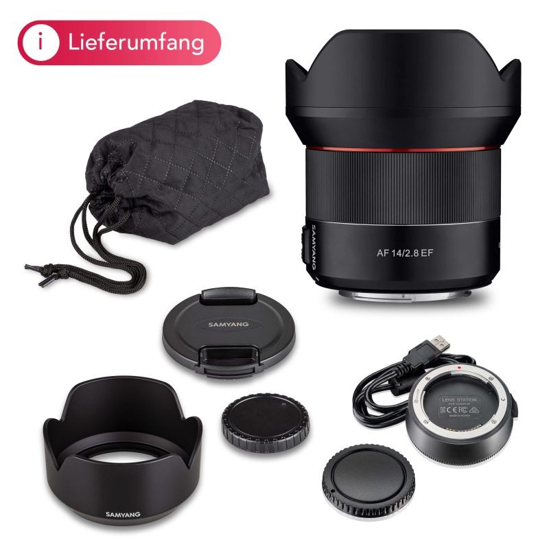 Samyang AF 14mm F2.8 Canon EF -laajakulmaobjektiivi ja Lens Station